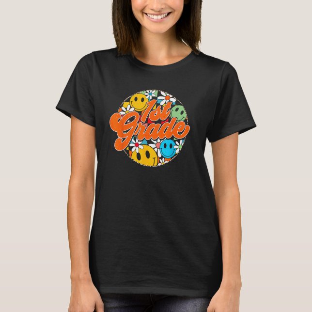 Groovy Retro First Grade First Day Of School Back  T-Shirt (Vorderseite)