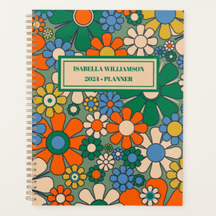 Groovy Retro Floral 60er 70er Pattern Personalisie Planer