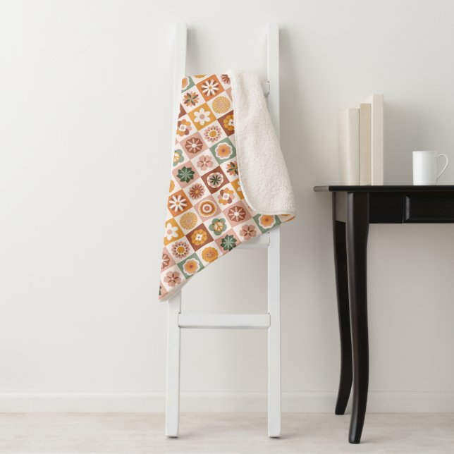 Groovy Retro Floral Check Sherpadecke (Beispiel)