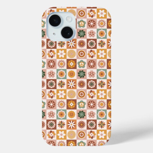 Groovy Retro Floral Checked Case-Mate iPhone Hülle (Rückseite)
