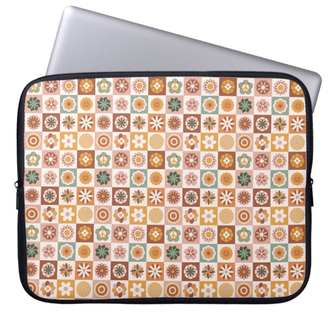 Groovy Retro Floral Checked Laptopschutzhülle (Vorderseite)