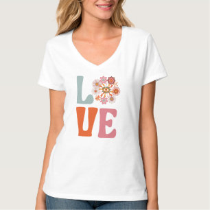 Groovy Retro Floral Cosmic Daisy LIEBE T-Shirt