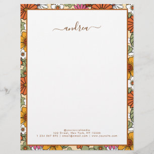 Groovy Retro Floral & Custom Business Script Name Briefbogen