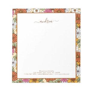 Groovy Retro Floral & Custom Business Script Name Notizblock