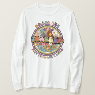 Groovy Retro Floral Daisy Grade Ein Lehrer Name T-Shirt