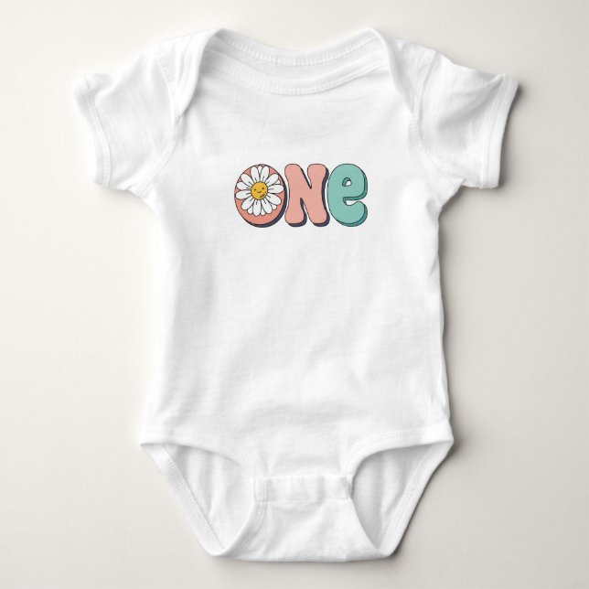 Groovy Retro Floral First Birthday Theme Tee (Vorderseite)