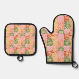 Groovy Retro Floral  Ofenhandschuh & Topflappen-Set