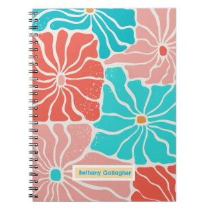 Groovy Retro Floral Personalisierte Spirale Notizblock