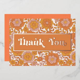 Groovy Retro Floral Rose Gold Foil Danke Karte