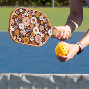 Groovy Retro Flower Garden Pattern Pickleball Schläger