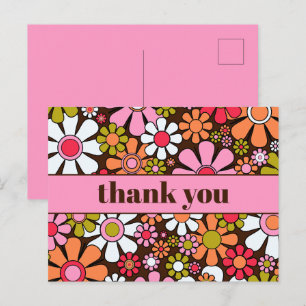 Groovy Retro Flower Power Danke Postkarte