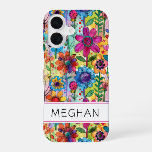 Groovy Retro Flower Power Personalisiert iPhone 16 Hülle