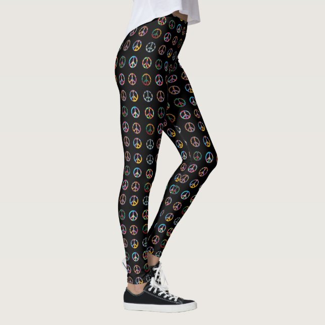 Groovy Retro Friedenszeichen auf schwarzen Leggings (Rechts)