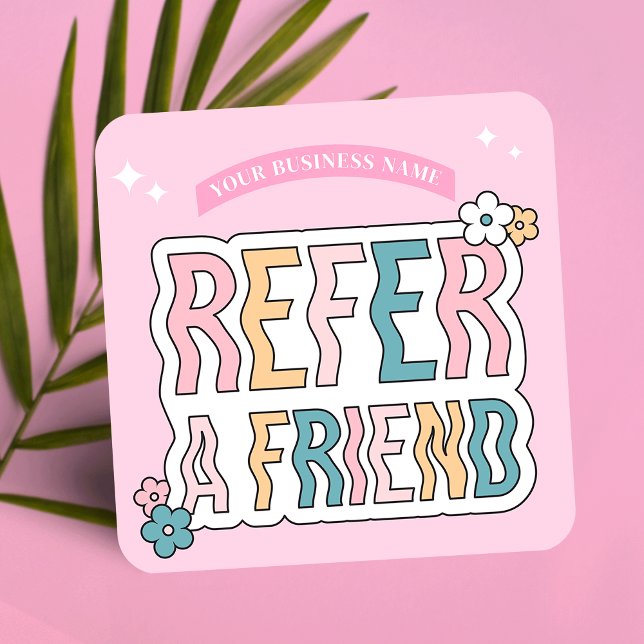 Groovy Retro Fun 70er Pastel Makeup Salon Nails We Empfehlungskarte (Embrace the retro charm with these groovy .Refer a Friend' cards. Customize with your logo and offer)