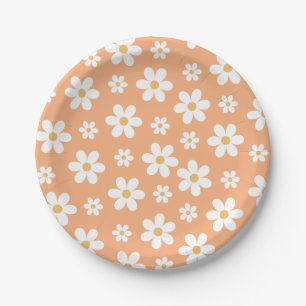 Groovy Retro Gänseblümchen Aprikot Papierplatten Pappteller