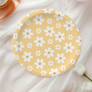 Groovy Retro Gänseblümchen gelbe Papierplatten Pappteller