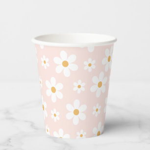 Groovy Retro Gänseblümchen Rosa Pappbecher