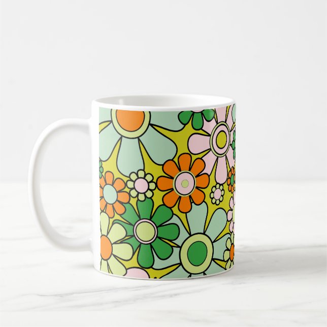 Groovy Retro Garden 60er 70er Spring Floral Patter Kaffeetasse (Links)