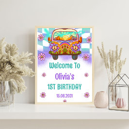 Groovy Retro Geburtstagsparty Begrüßungszeichen Poster