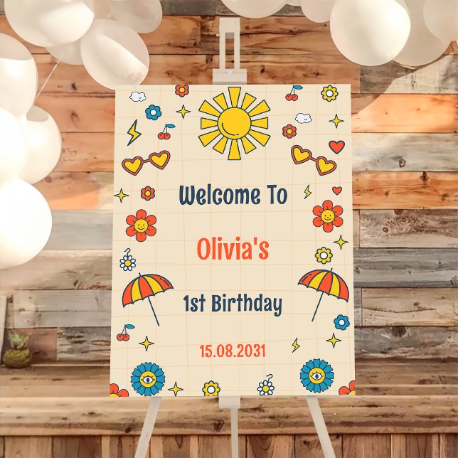 Groovy Retro Geburtstagsparty Begrüßungszeichen Poster (Von Creator hochgeladen)