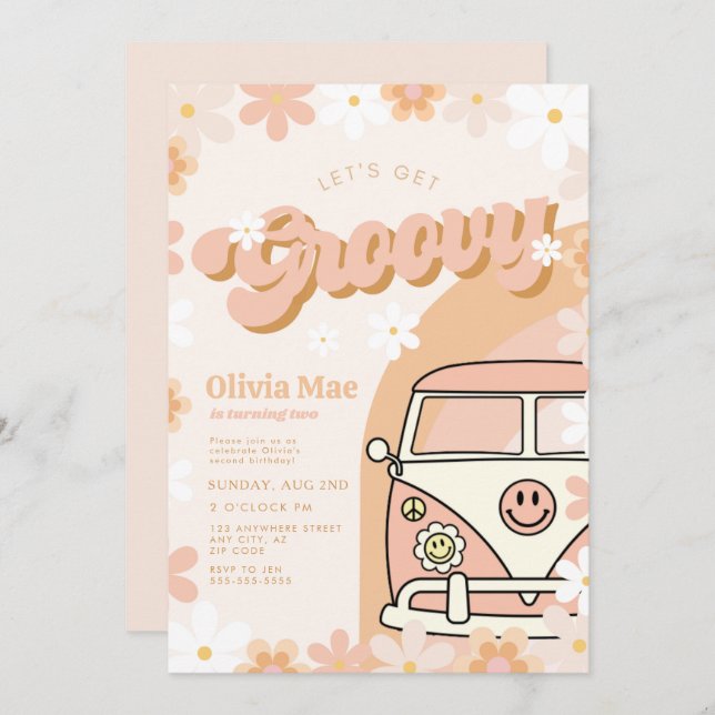 Groovy Retro Geburtstagsparty Einladung (Vorne/Hinten)