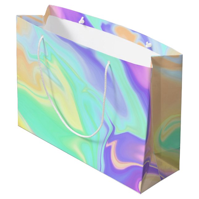 Groovy Retro Gefärbte Krawatte Pastel Marble Swirl Große Geschenktüte (Rückseite Schrägansicht)
