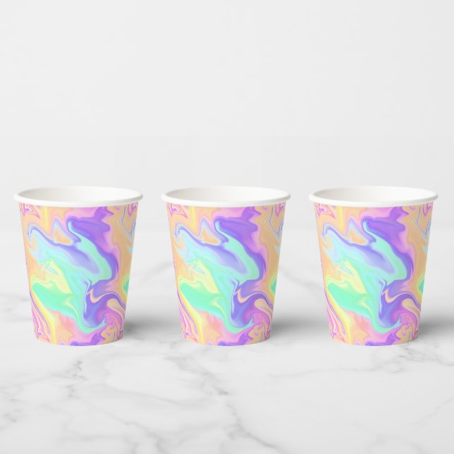 Groovy Retro Gefärbte Krawatte Pastel Marble Swirl Pappbecher (Multi)