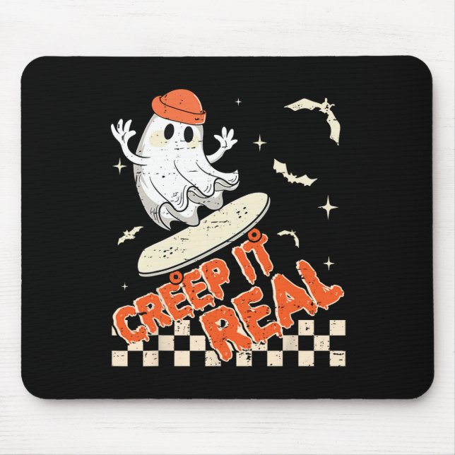 Groovy Retro Ghost Halloween Creep It Real Boys Sk Mousepad (Vorne)