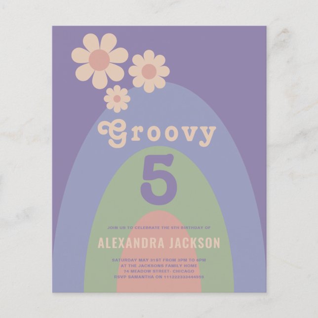 Groovy Retro Girls Geburtstagsparty Budget Flyer (Vorne)