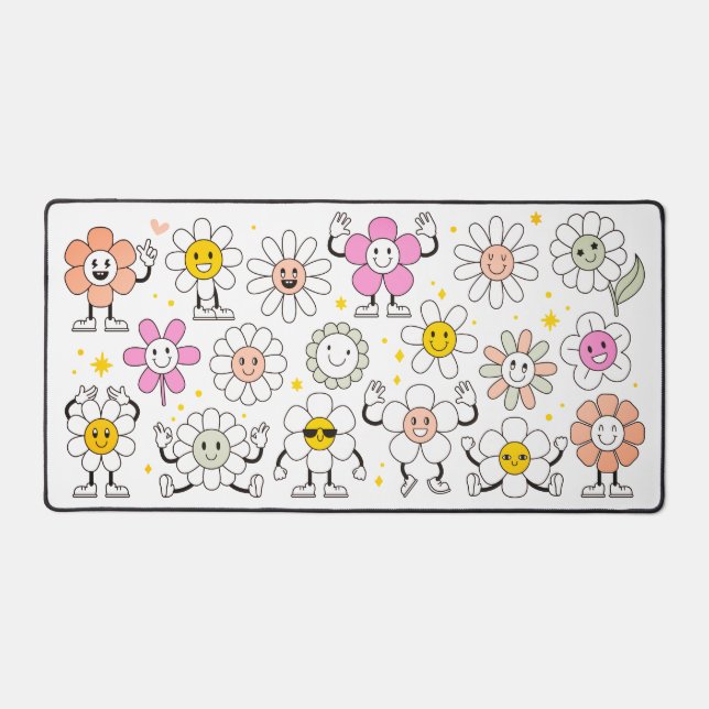 Groovy Retro Girly Happy Blume Cartoon Schreibtischunterlage (Vorderseite)