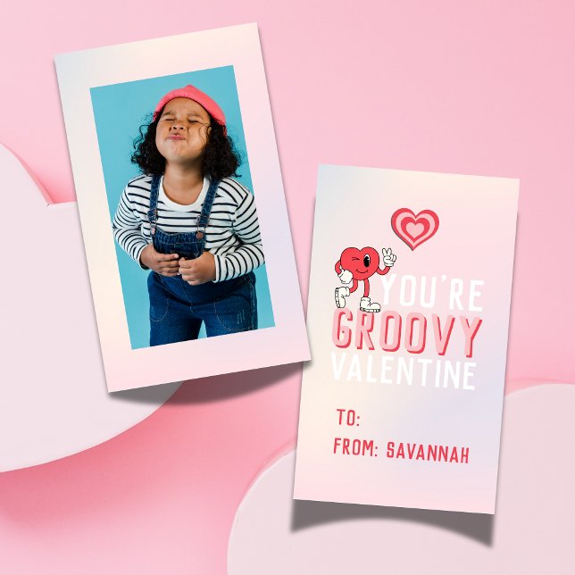 Groovy Retro Gradient Valentine's Classroom Card Mitteilungskarte (Groovy Retro Gradient Valentine's Classroom Card)