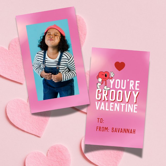 Groovy Retro Gradient Valentins-Klassenkarte Mitteilungskarte (Groovy Retro Gradient Valentine's Classroom Card)