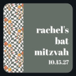 Groovy Retro Green Mushrooms Custom Bat Mitzvah Quadratischer Aufkleber<br><div class="desc">Groovy Retro Green Mushrooms Custom Bat Mitzvah Square Sticker</div>