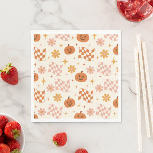 Groovy Retro Halloween Schachbrett-Papier-Serviett Serviette