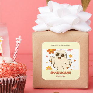 Groovy Retro Halloween Spooktacular Geschenkanhäng Quadratischer Aufkleber