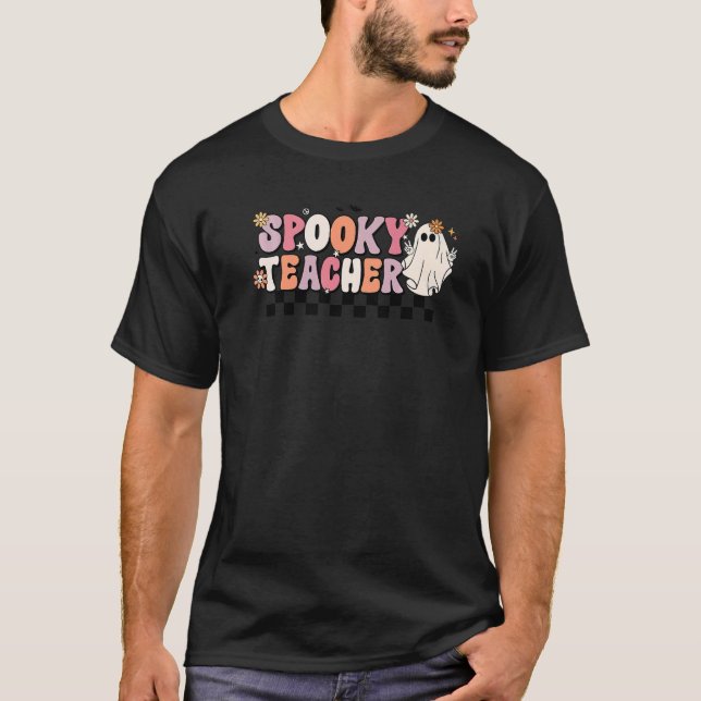 Groovy Retro Halloween Spooky Teacher Trick oder T T-Shirt (Vorderseite)