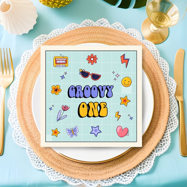 Groovy Retro Hippie Birthday Party Napkins Serviette (Von Creator hochgeladen)