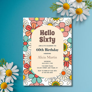 Groovy Retro Hippie Blume Hallo 60 Geburtstag Einladung