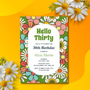 Groovy Retro Hippie-Blume Hallo Dreißigster Geburt Einladung
