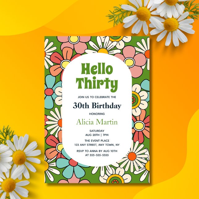 Groovy Retro Hippie Blume Hello Thirty Birthday Einladung (Von Creator hochgeladen)