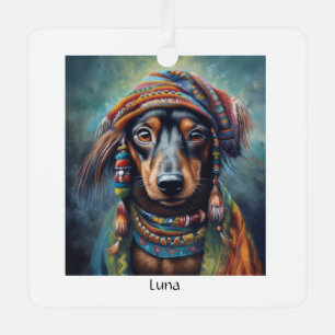Groovy Retro Hippie Dachshund Boho Ornament Aus Metall