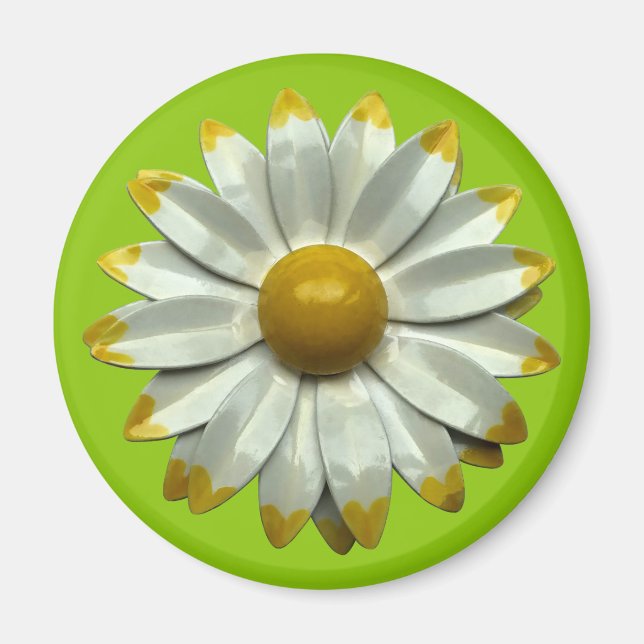 Groovy Retro Hippie Daisy Blume Summer Green Magnet (Vorne)