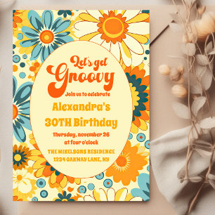 Groovy Retro Hippie Floral Yellow Orange Geburtsta Einladung