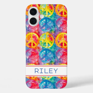 Groovy Retro Hippie Friedenszeichen Personalisiert iPhone 16 Plus Hülle