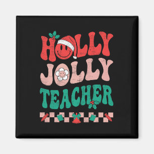 Groovy Retro Holly Xmas Jolly Lehrer Christmas Vi Magnet