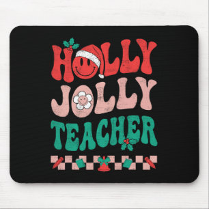 Groovy Retro Holly Xmas Jolly Lehrer Christmas Vi Mousepad