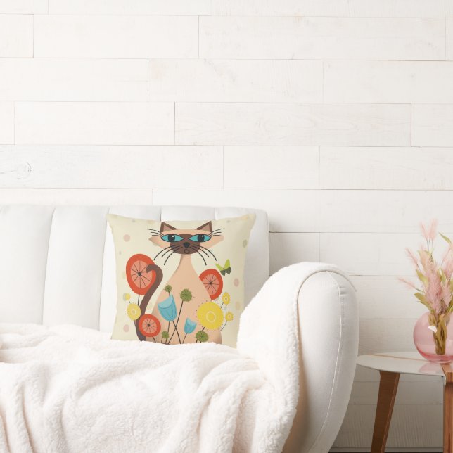 Groovy Retro Katzenwirbelkissen (Modernes Mittelal Kissen (Liege)