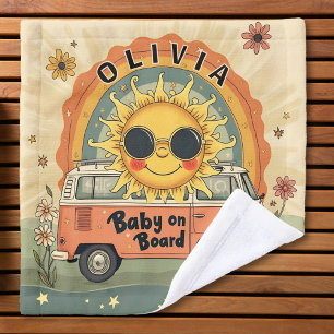 Groovy Retro lächelndes Baby Sonne, Peace & Love V Waschlappen