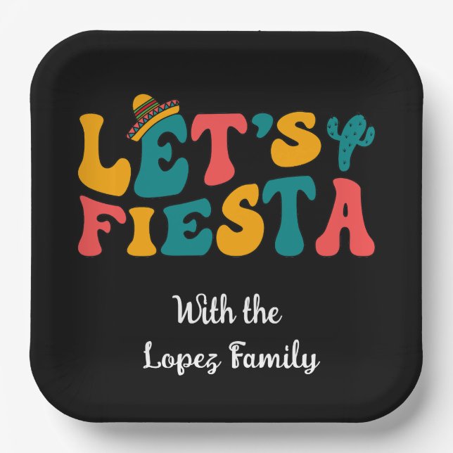Groovy Retro Lasst uns Fiesta feiern Pappteller (Vorderseite)