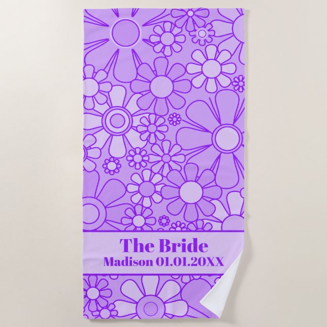 Groovy Retro Lavender Floral Muster für die Braut Strandtuch (Vorderseite)